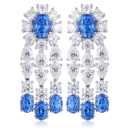 S925 Silver 11.69ct Lab Grown Cobalt Pointed Crystal Earrings A