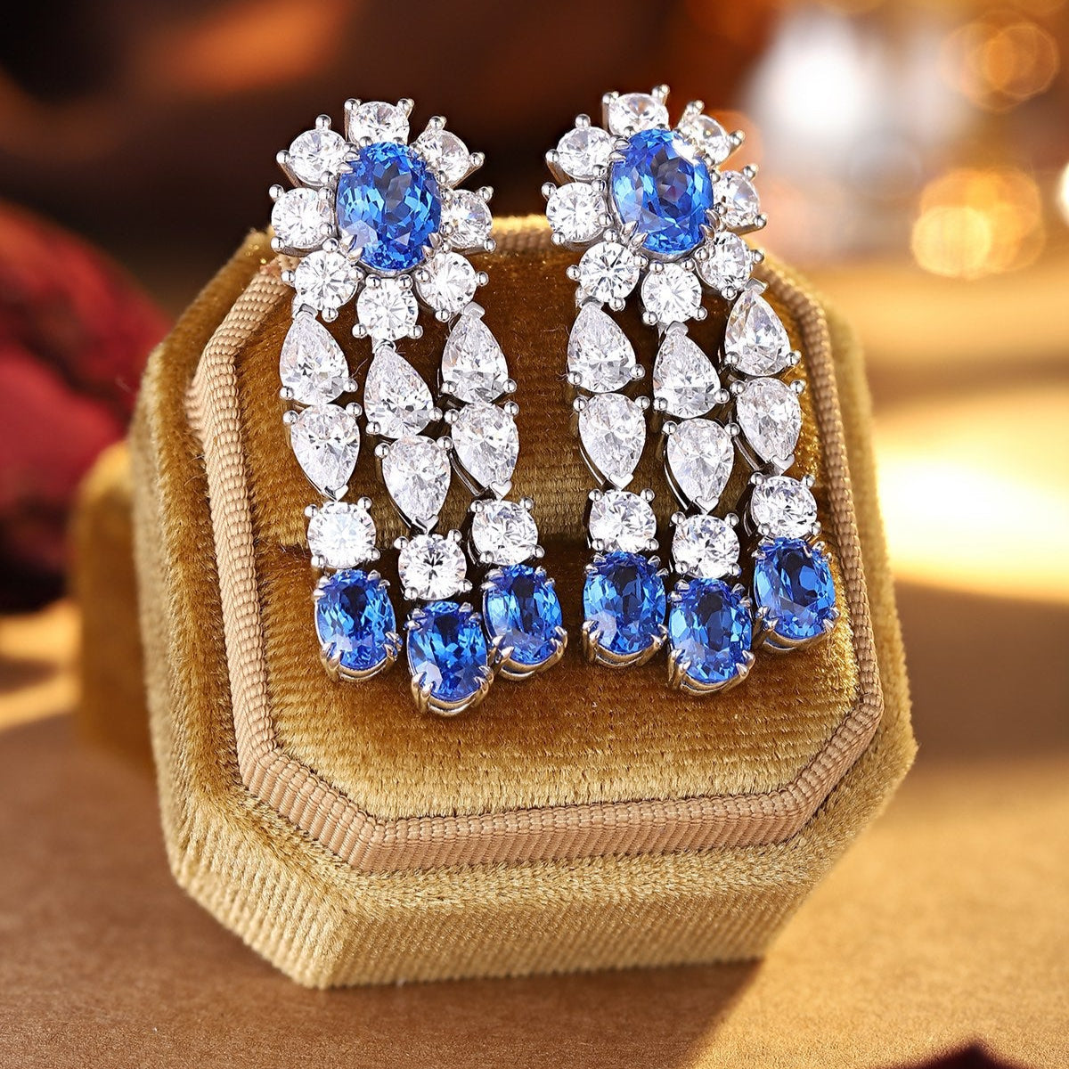 S925 Silver 11.69ct Lab Grown Cobalt Pointed Crystal Earrings A