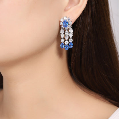 S925 Silver 11.69ct Lab Grown Cobalt Pointed Crystal Earrings A