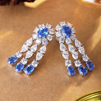 S925 Silver 11.69ct Lab Grown Cobalt Pointed Crystal Earrings A