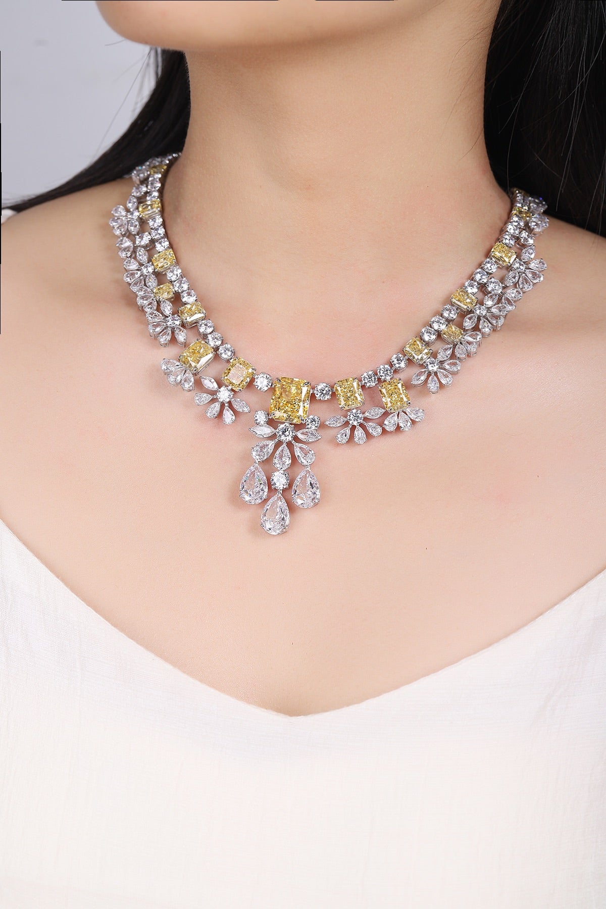 S925 Silver 94.57ct Imitation Diamond Redion Luxury Large Chain Set A