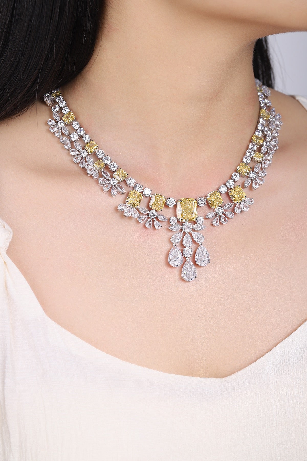 S925 Silver 94.57ct Imitation Diamond Redion Luxury Large Chain Set A
