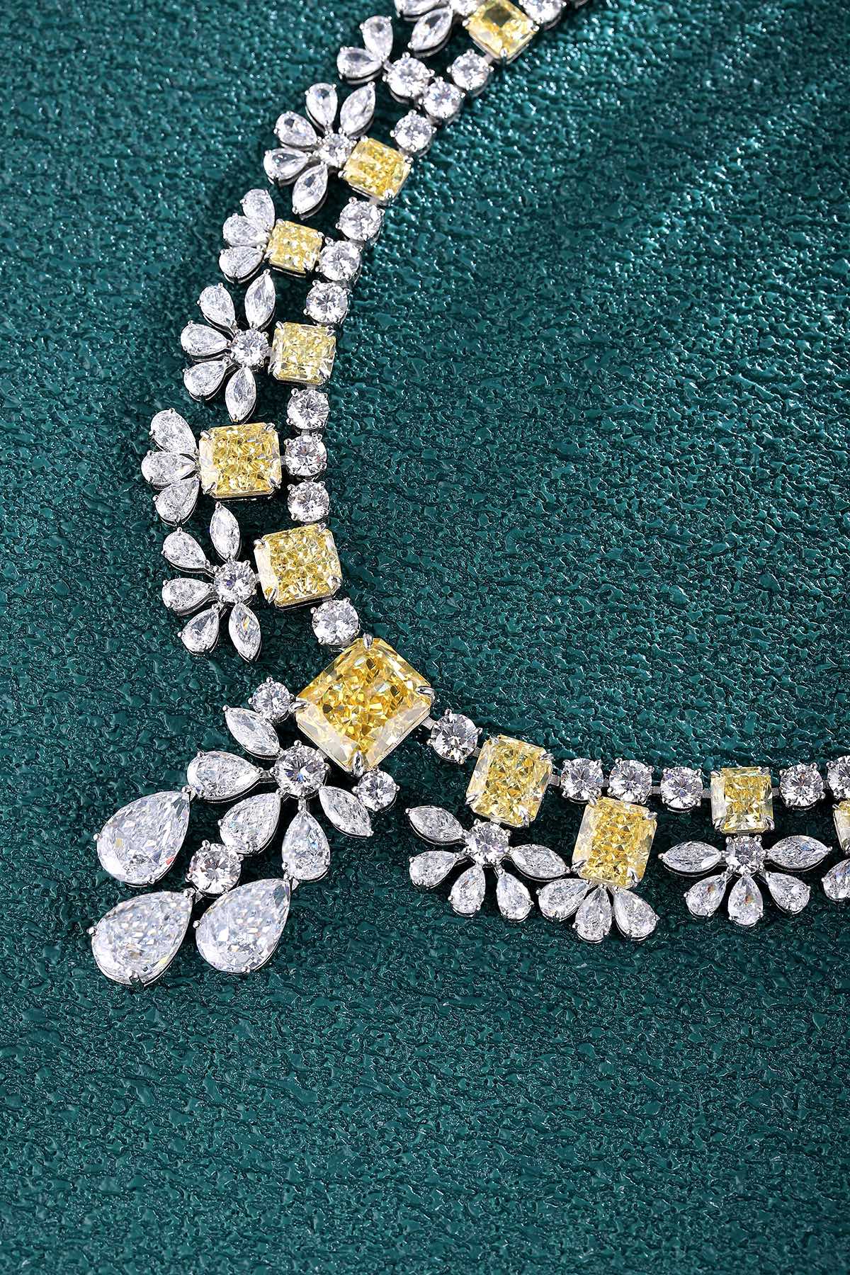 S925 Silver 94.57ct Imitation Diamond Redion Luxury Large Chain Set A