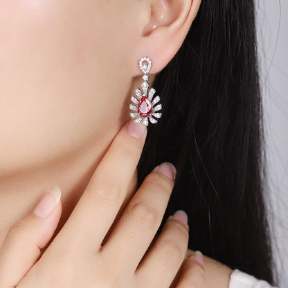 S925 Silver Droplet Shaped 5ct Lab Grown Papalachara Earrings A