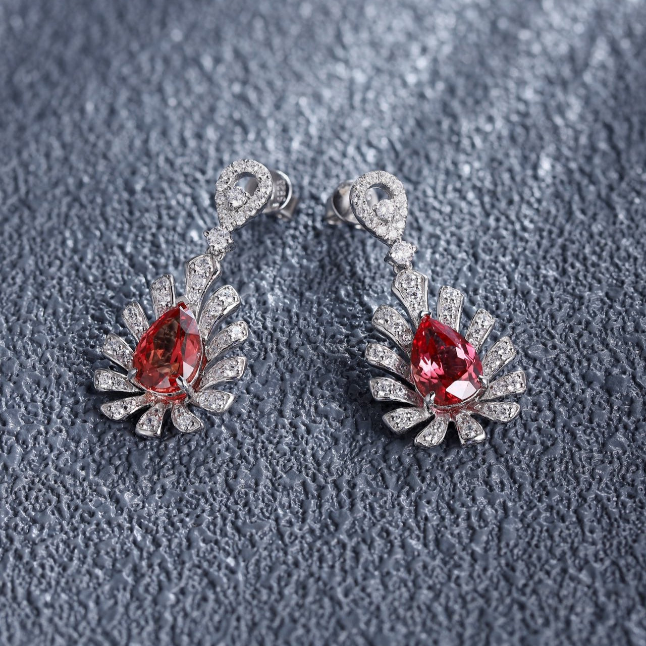 S925 Silver Droplet Shaped 5ct Lab Grown Papalachara Earrings A