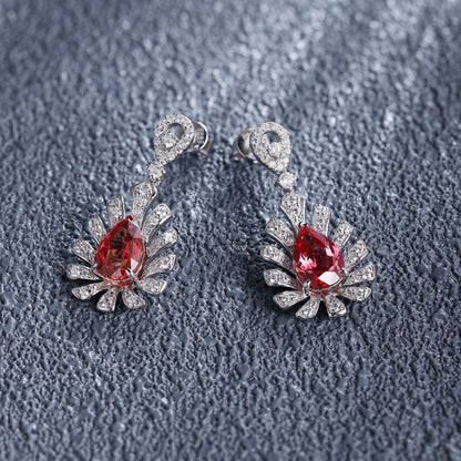 S925 Silver Droplet Shaped 5ct Lab Grown Papalachara Earrings A