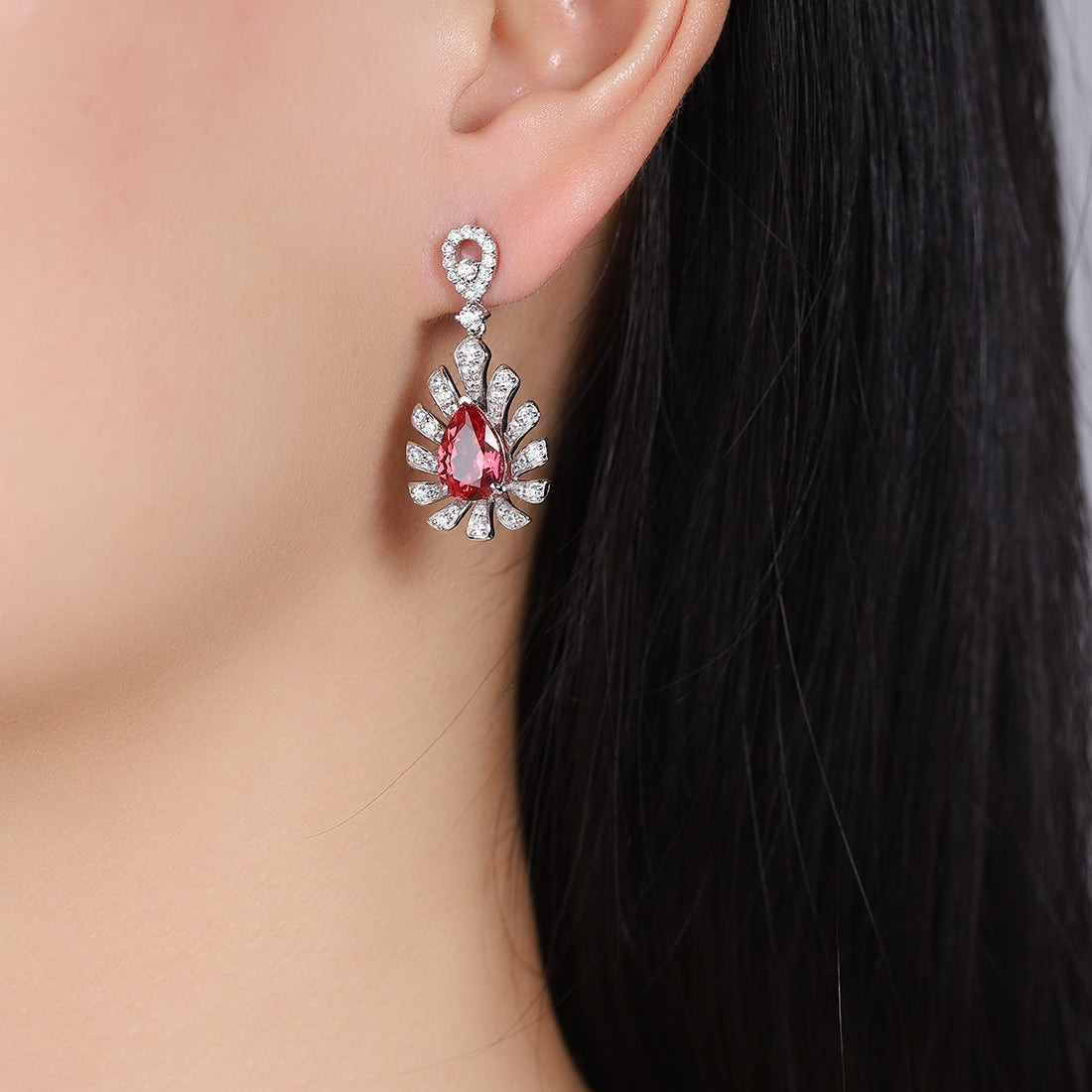 S925 Silver Droplet Shaped 5ct Lab Grown Papalachara Earrings A