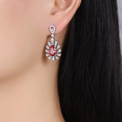 S925 Silver Droplet Shaped 5ct Lab Grown Papalachara Earrings A