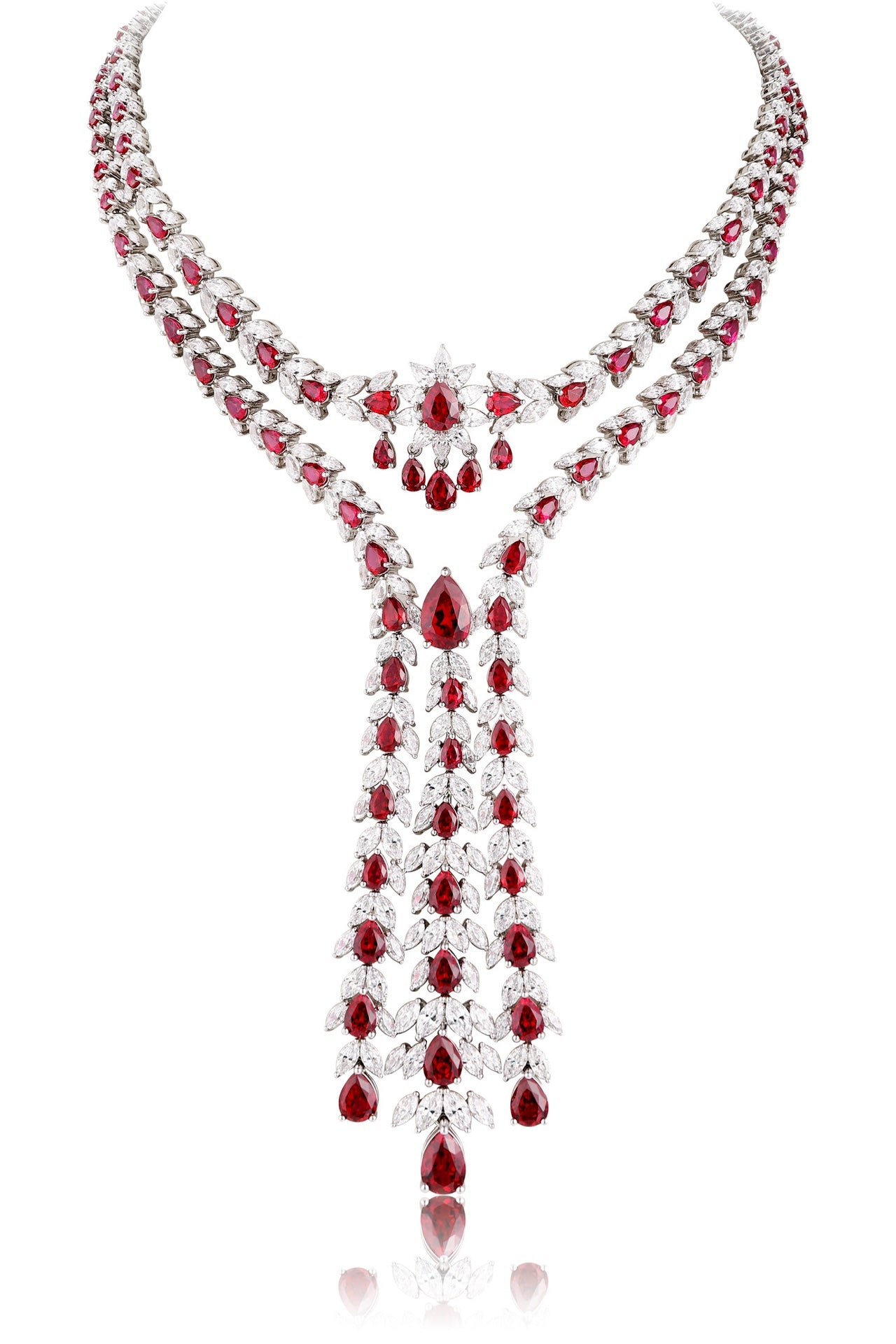S925 Silver 58.49ct Lab Grown Ruby Treasure Luxury Large Chain Set W