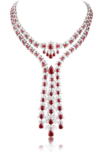 S925 Silver 58.49ct Lab Grown Ruby Treasure Luxury Large Chain Set W
