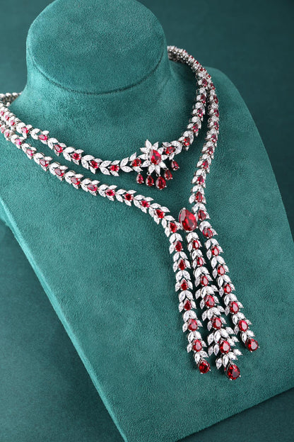 S925 Silver 58.49ct Lab Grown Ruby Treasure Luxury Large Chain Set W