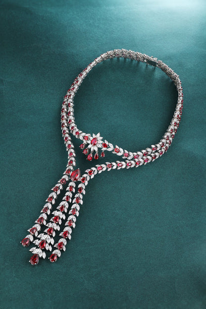 S925 Silver 58.49ct Lab Grown Ruby Treasure Luxury Large Chain Set W