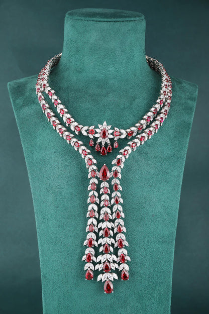 S925 Silver 58.49ct Lab Grown Ruby Treasure Luxury Large Chain Set W