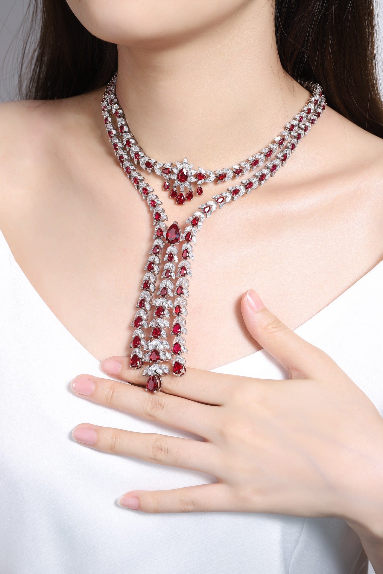 S925 Silver 58.49ct Lab Grown Ruby Treasure Luxury Large Chain Set W