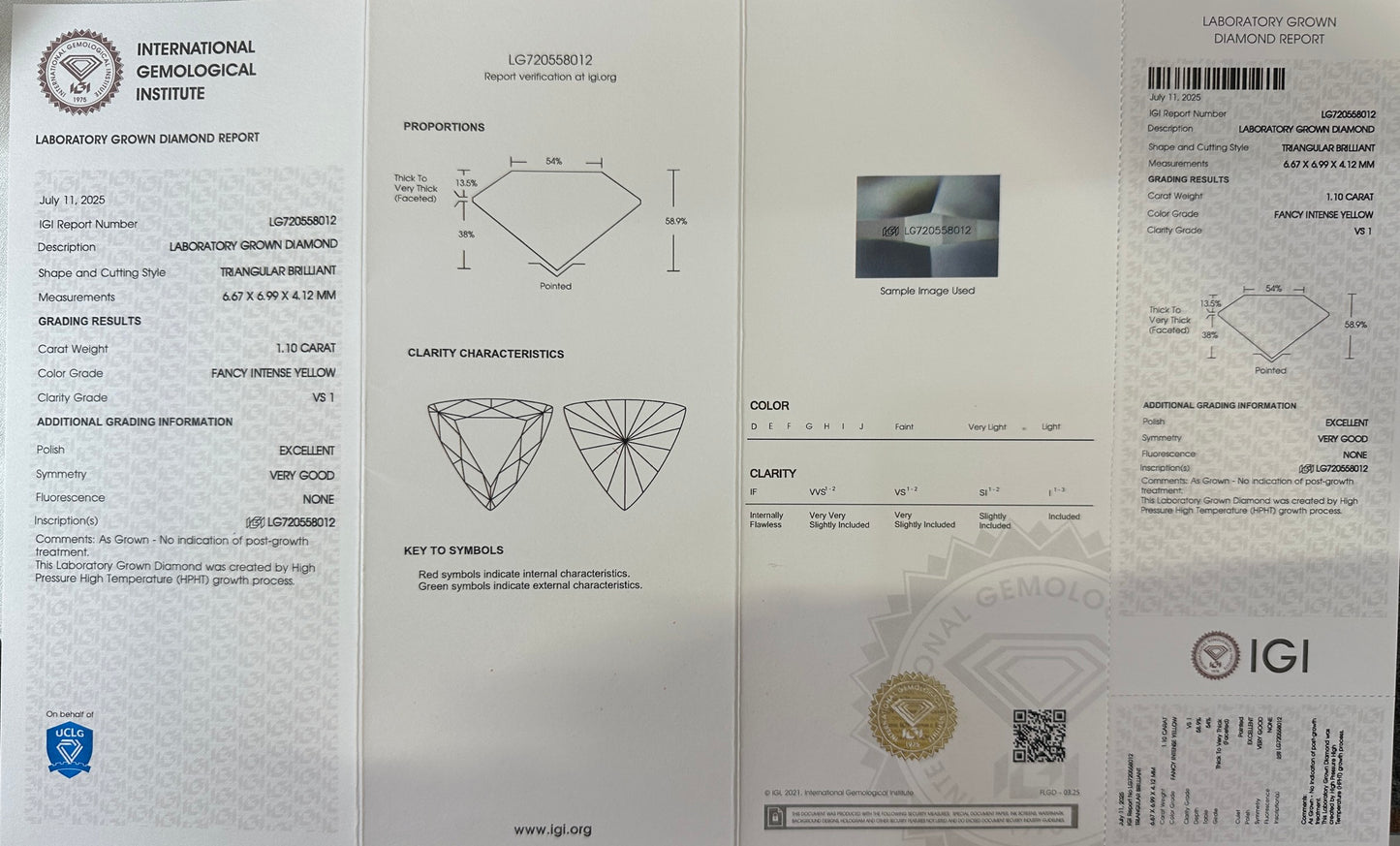 HPHT Lab Grown Yellow Color Diamonds Trillion Cut 0.5ct~5.0ct VVS/VS With IGI Certificate