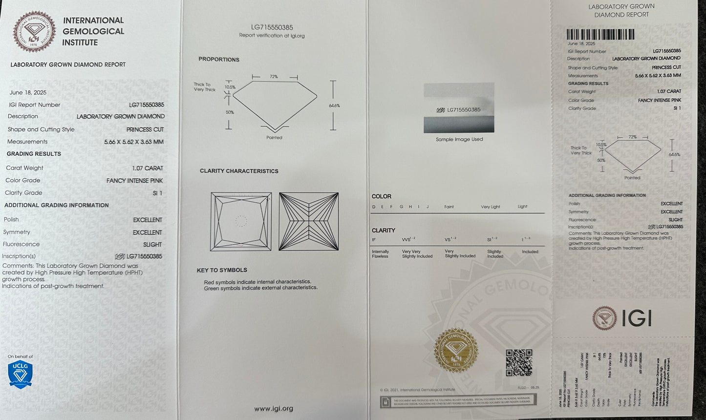 HPHT Lab Grown Pink Color Diamonds Princess Cut 0.5ct~5.0ct VVS/VS With IGI Certificate
