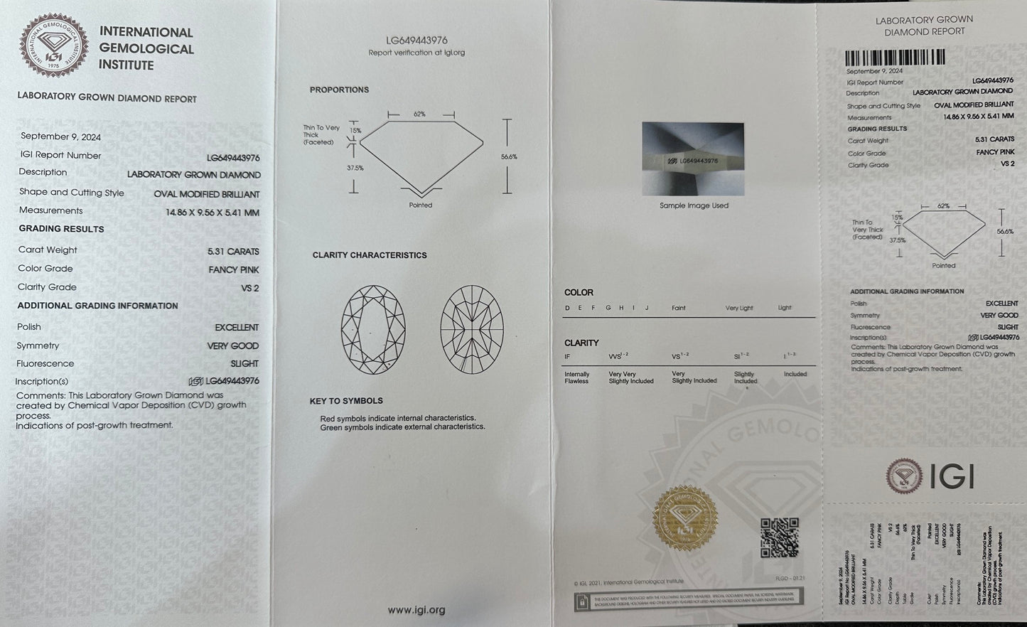 CVD Lab Grown Pink Color Diamonds Oval Cut 0.5CT~5.0CT VVS/VS With IGI Certificate
