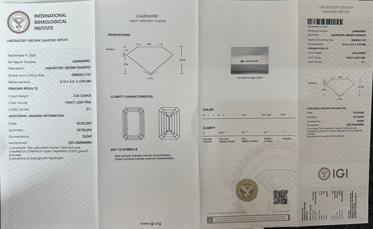 CVD Lab Grown Pink Color Diamonds Emerald Cut 0.5ct~5.0ct With IGI Certificate