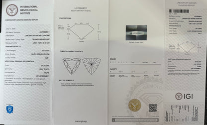 HPHT Lab Grown Yellow Color Diamonds Trillion Cut 0.5ct~5.0ct VVS/VS With IGI Certificate