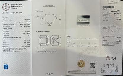 HPHT Lab Grown Green Color Diamonds ASSCHER Cut 0.5ct~5.0ct VVS/VS With IGI Certificate