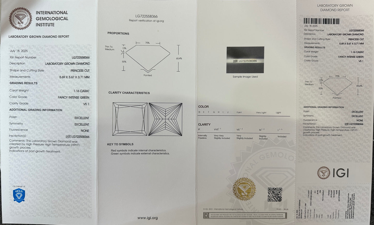 HPHT Lab Grown Green Color Diamonds Princess Cut 0.5ct~5.0ct VVS/VS With IGI Certificate