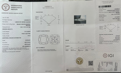 CVD Lab Grown Pink Color Diamonds Cushion Shape 0.5ct~5.0ct VVS/VS With IGI Certificate