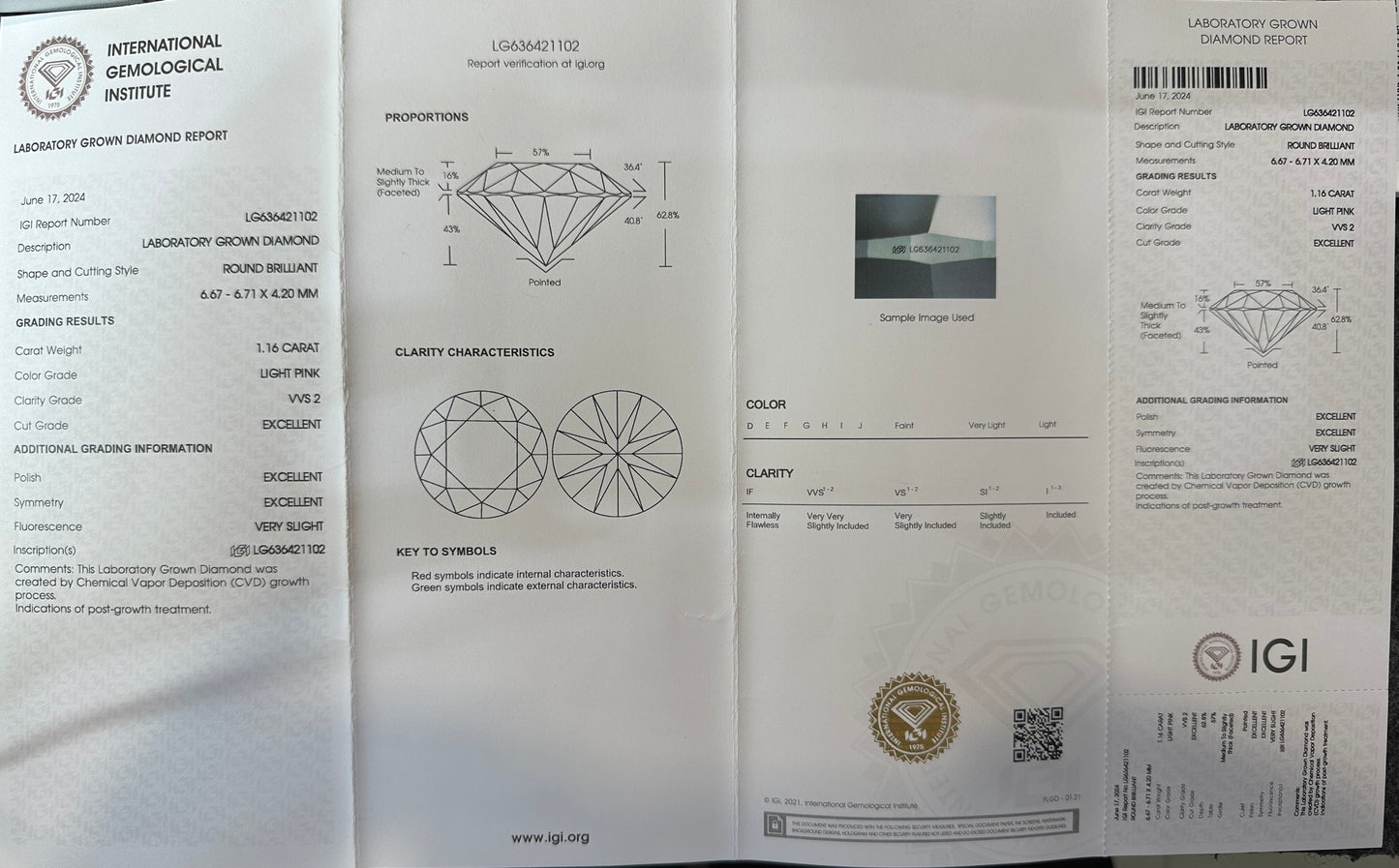 CVD Lab Grown Pink Color Diamonds Round Shape 0.5ct~5.0ct VVS/VS With IGI Certificate