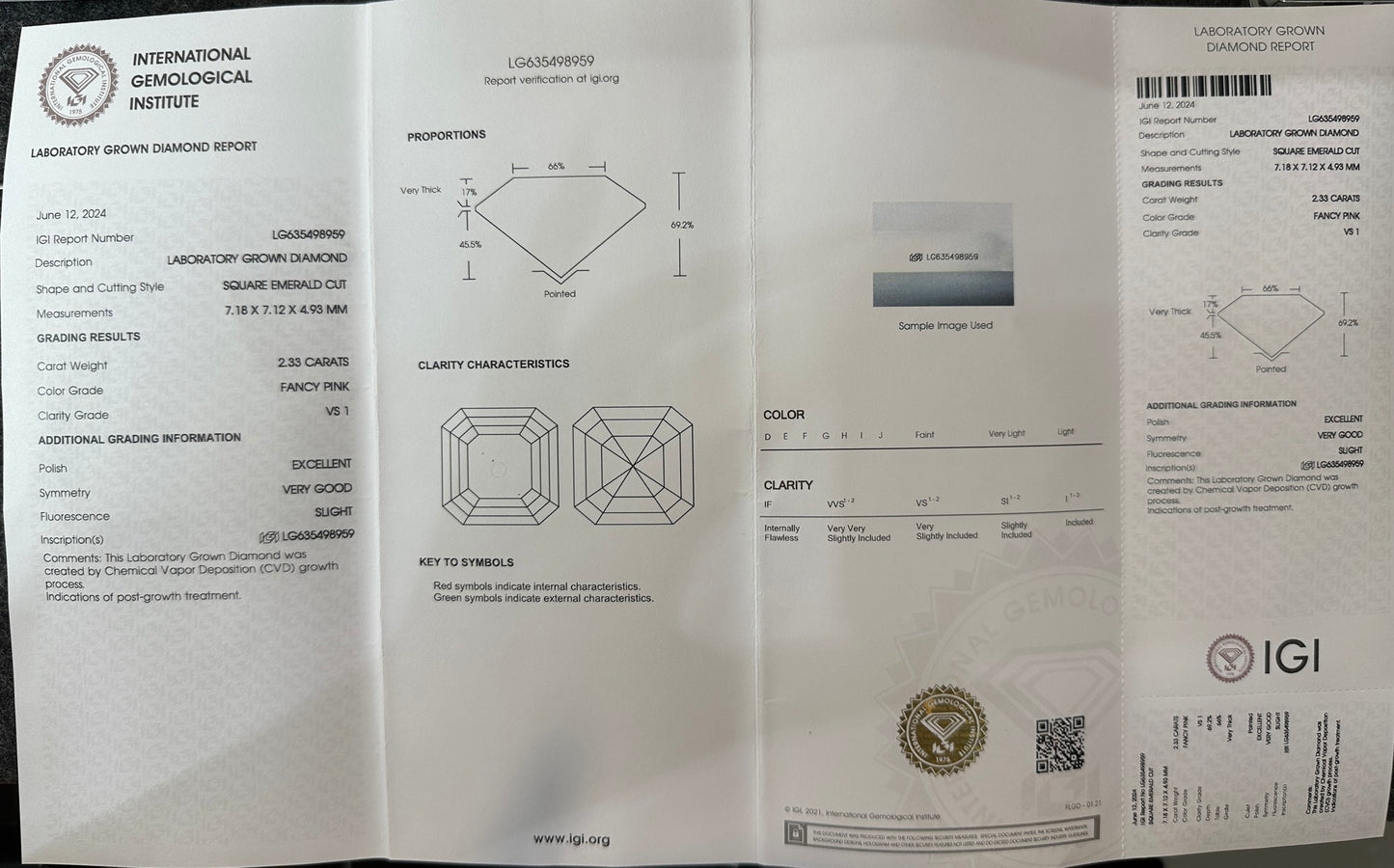 CVD Lab Grown Pink Color Diamonds ASSCHER Cut 0.5ct~5.0ct VVS/VS With IGI Certificate
