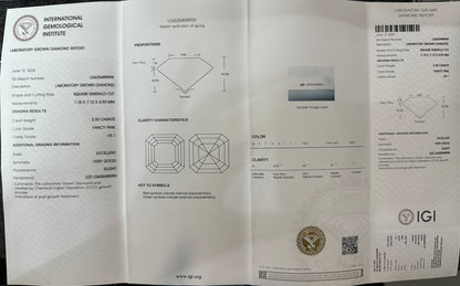 CVD Lab Grown Pink Color Diamonds ASSCHER Cut 0.5ct~5.0ct VVS/VS With IGI Certificate