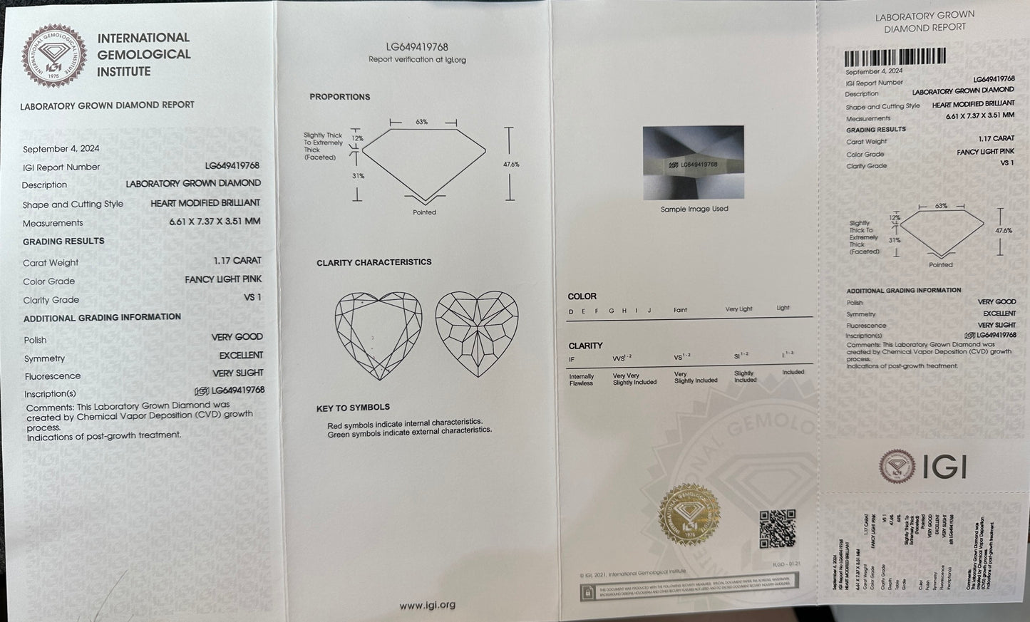 CVD Lab Grown Pink Color Diamonds Heart Shape 0.5ct~5.0ct VVS/VS With IGI Certificate