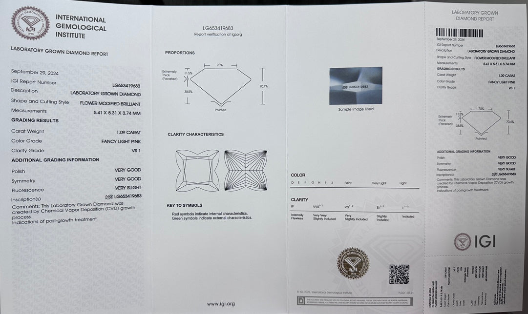 CVD Lab Grown Pink Color Diamonds Four Leaf Clover Shape 0.5ct~5.0ct VVS/VS With IGI Certificate