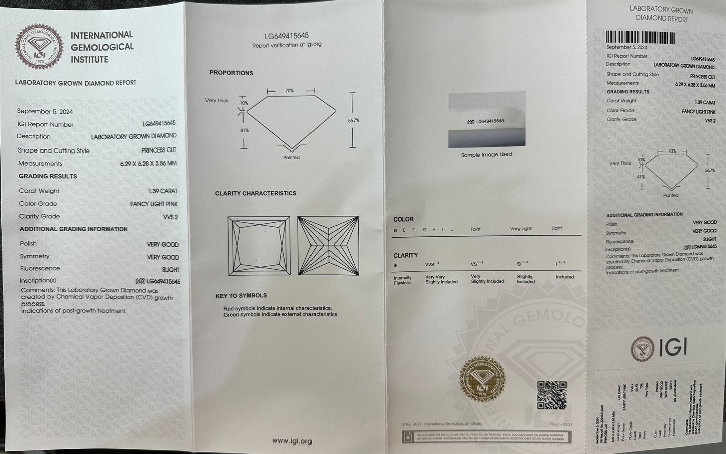 CVD Lab Grown Pink Color Diamonds Princess Cut 0.5ct~5.0ct VVS/VS With IGI Certificate