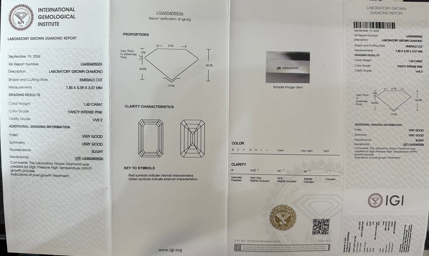 HPHT Lab Grown Pink Color Diamonds Emerald Cut 0.5ct~5.0ct VVS/VS With IGI Certificate