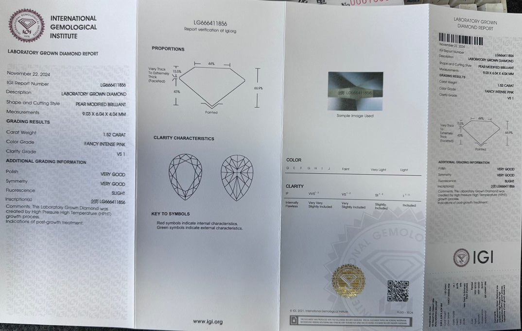 HPHT Lab Grown Pink Color Diamonds Briolette Shape 0.5ct~5.0ct VVS/VS With IGI Certificate