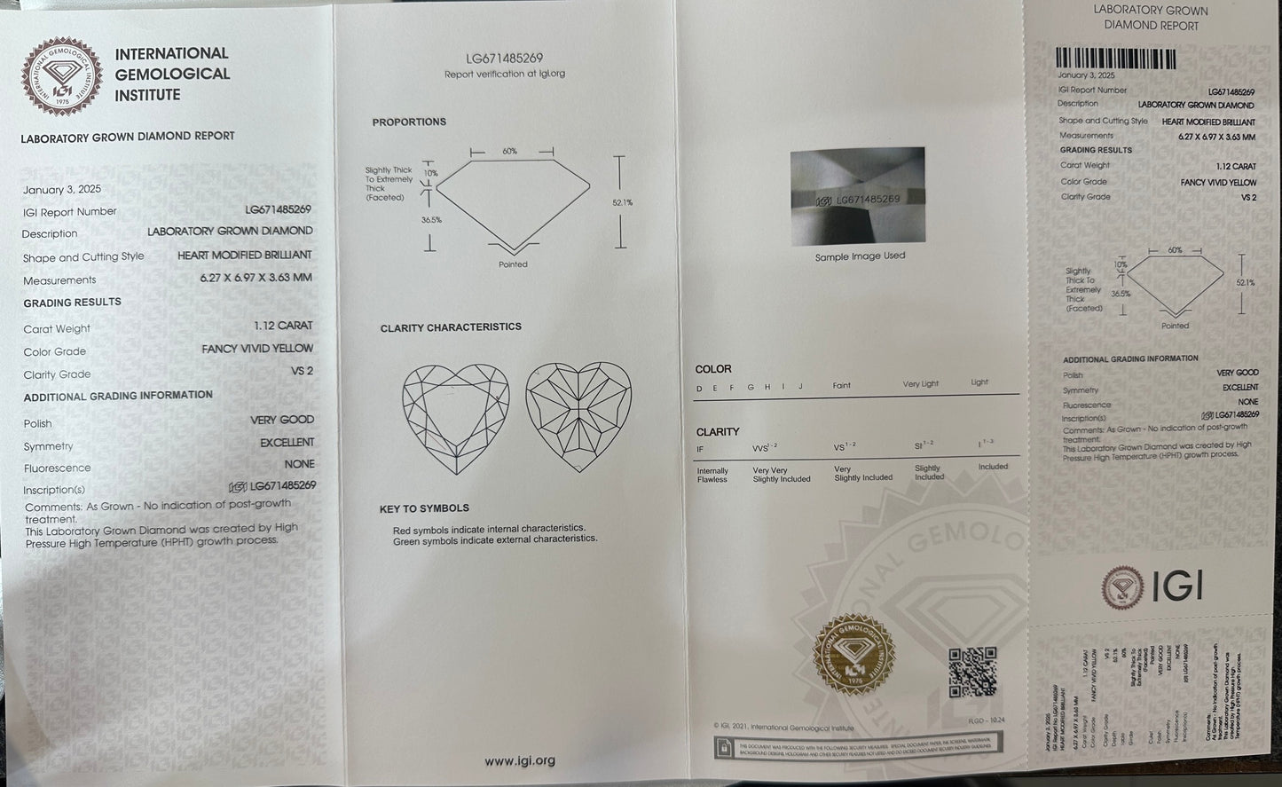 HPHT Lab Grown Yellow Color Diamonds Heart Shape 0.5ct~5.0ct VVS/VS With IGI Certificate