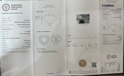 HPHT Lab Grown Yellow Color Diamonds Heart Shape 0.5ct~5.0ct VVS/VS With IGI Certificate