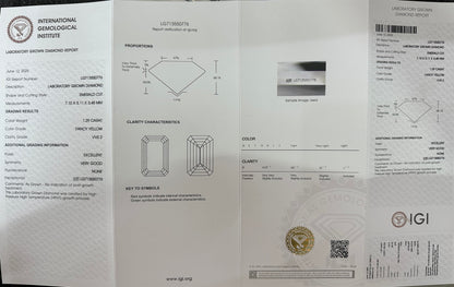 HPHT Lab Grown Yellow Color Diamonds Emerald Cut 0.5ct~5.0ct VVS/VS With IGI Certificate