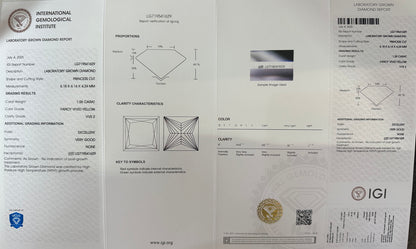 HPHT Lab Grown Yellow Color Diamonds Princess Cut 0.5ct~5.0ct VVS/VS With IGI Certificate