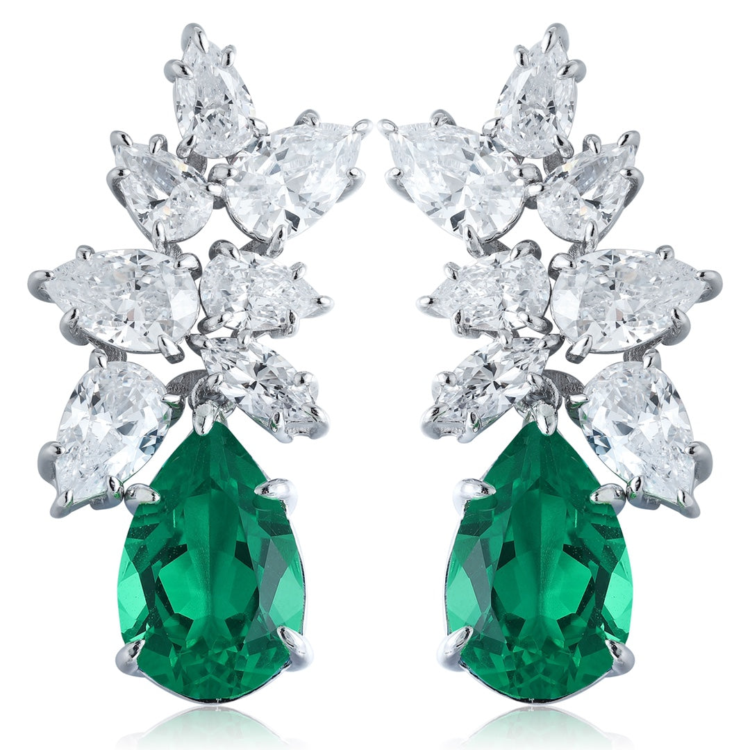 S925 Silver 5.79ct Lab Grown Emerald Earrings JSEGE3008Y