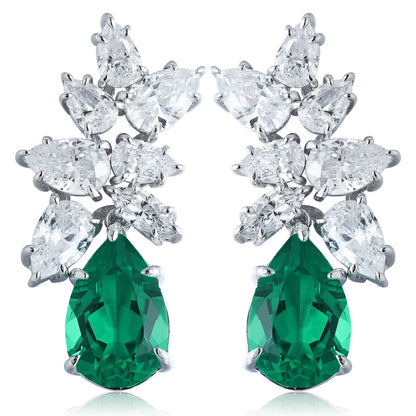 S925 Silver 5.79ct Lab Grown Emerald Earrings JSEGE3008Y