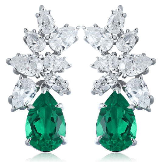 S925 Silver 5.79ct Lab Grown Emerald Earrings JSEGE3008Y