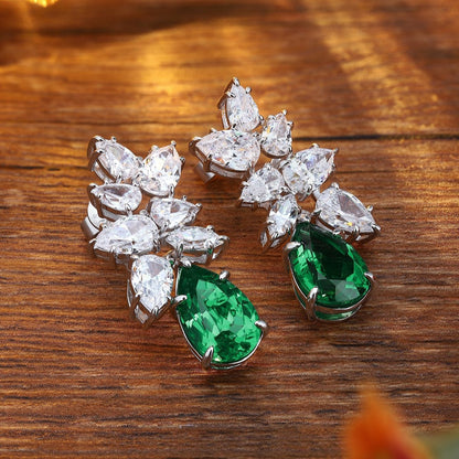 S925 Silver 5.79ct Lab Grown Emerald Earrings JSEGE3008Y