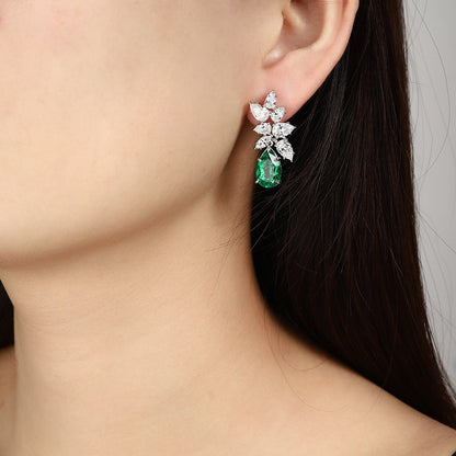 S925 Silver 5.79ct Lab Grown Emerald Earrings JSEGE3008Y