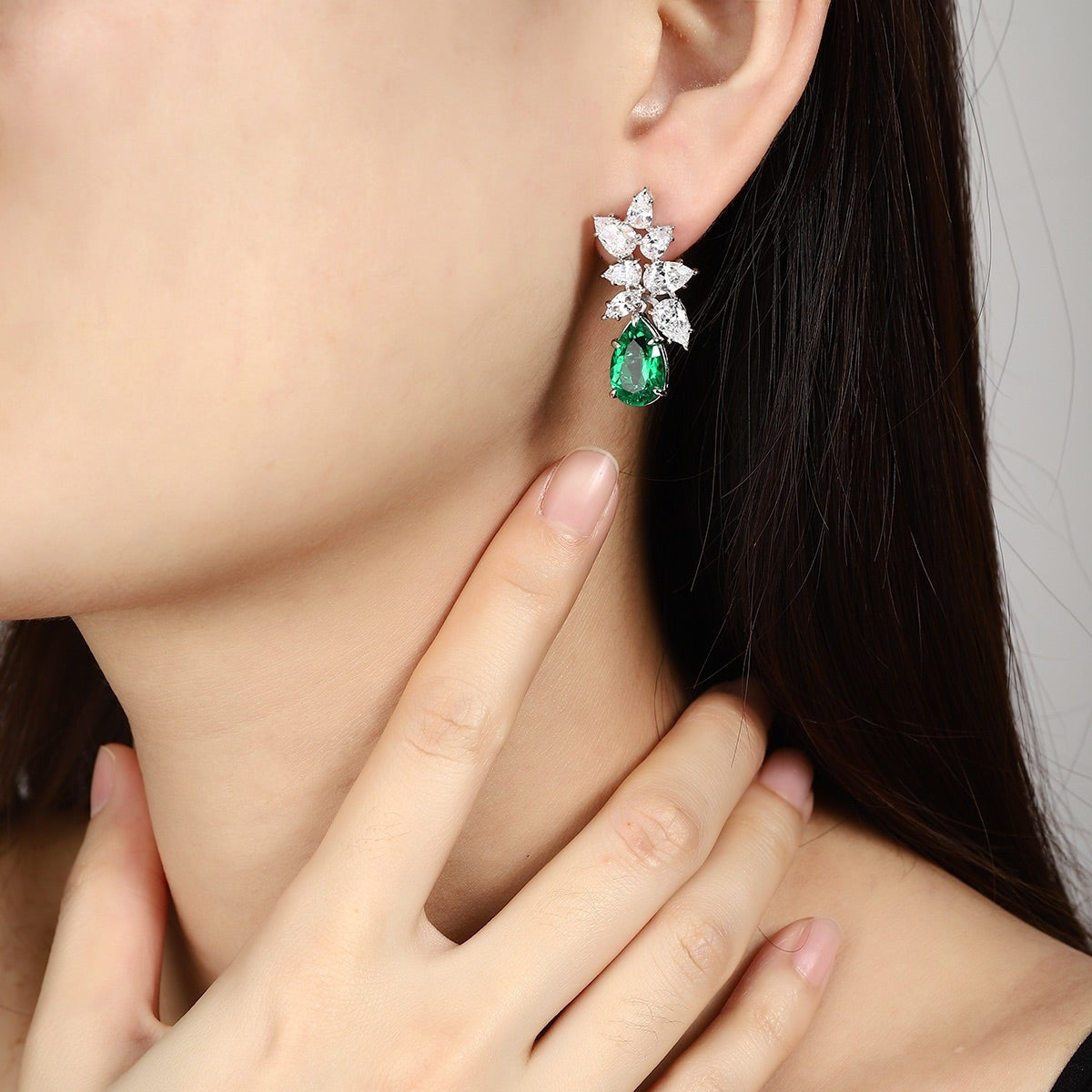 S925 Silver 5.79ct Lab Grown Emerald Earrings JSEGE3008Y