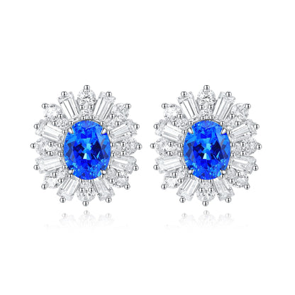 S925 Silver 2.1ct Lab Grown Cobalt Pointed Crystal Earrings