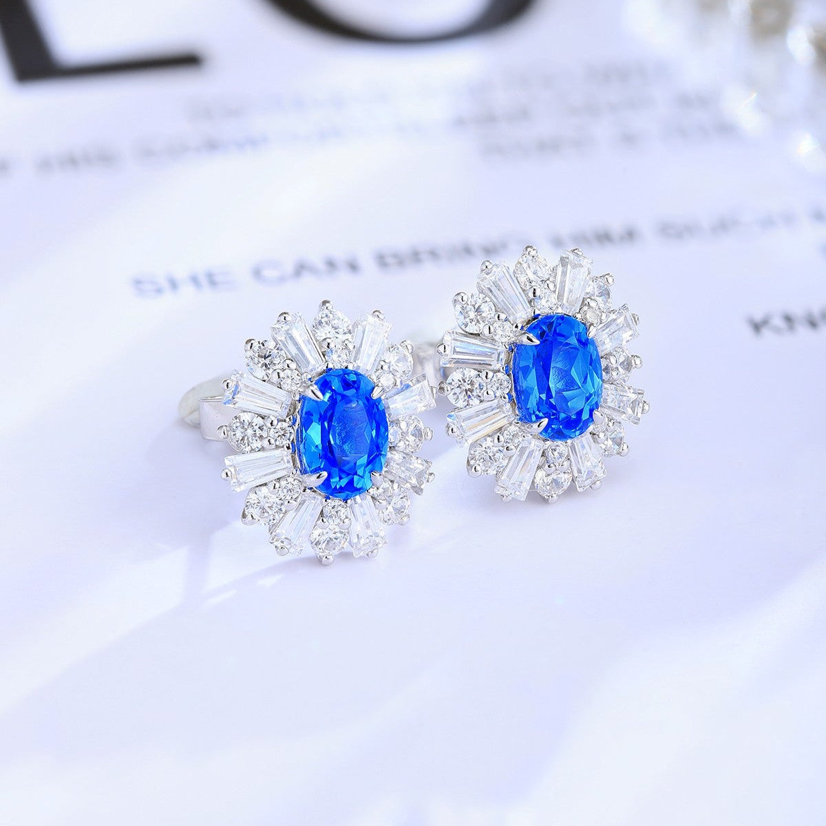 S925 Silver 2.1ct Lab Grown Cobalt Pointed Crystal Earrings