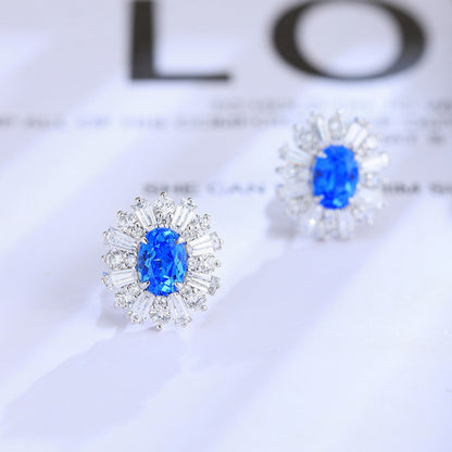 S925 Silver 2.1ct Lab Grown Cobalt Pointed Crystal Earrings