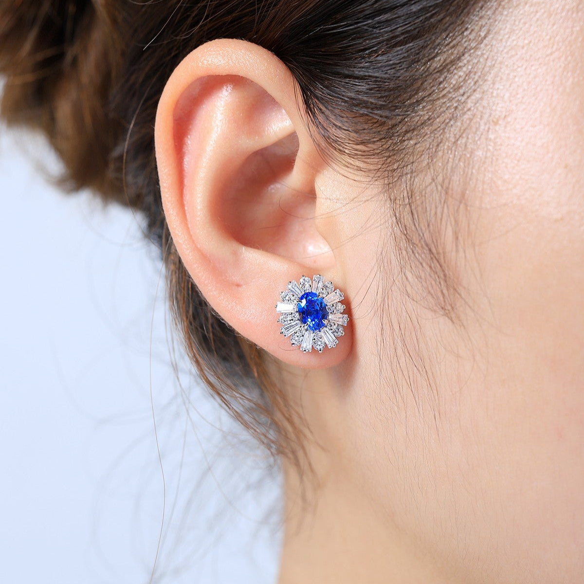 S925 Silver 2.1ct Lab Grown Cobalt Pointed Crystal Earrings