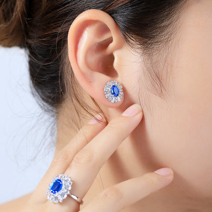 S925 Silver 2.1ct Lab Grown Cobalt Pointed Crystal Earrings