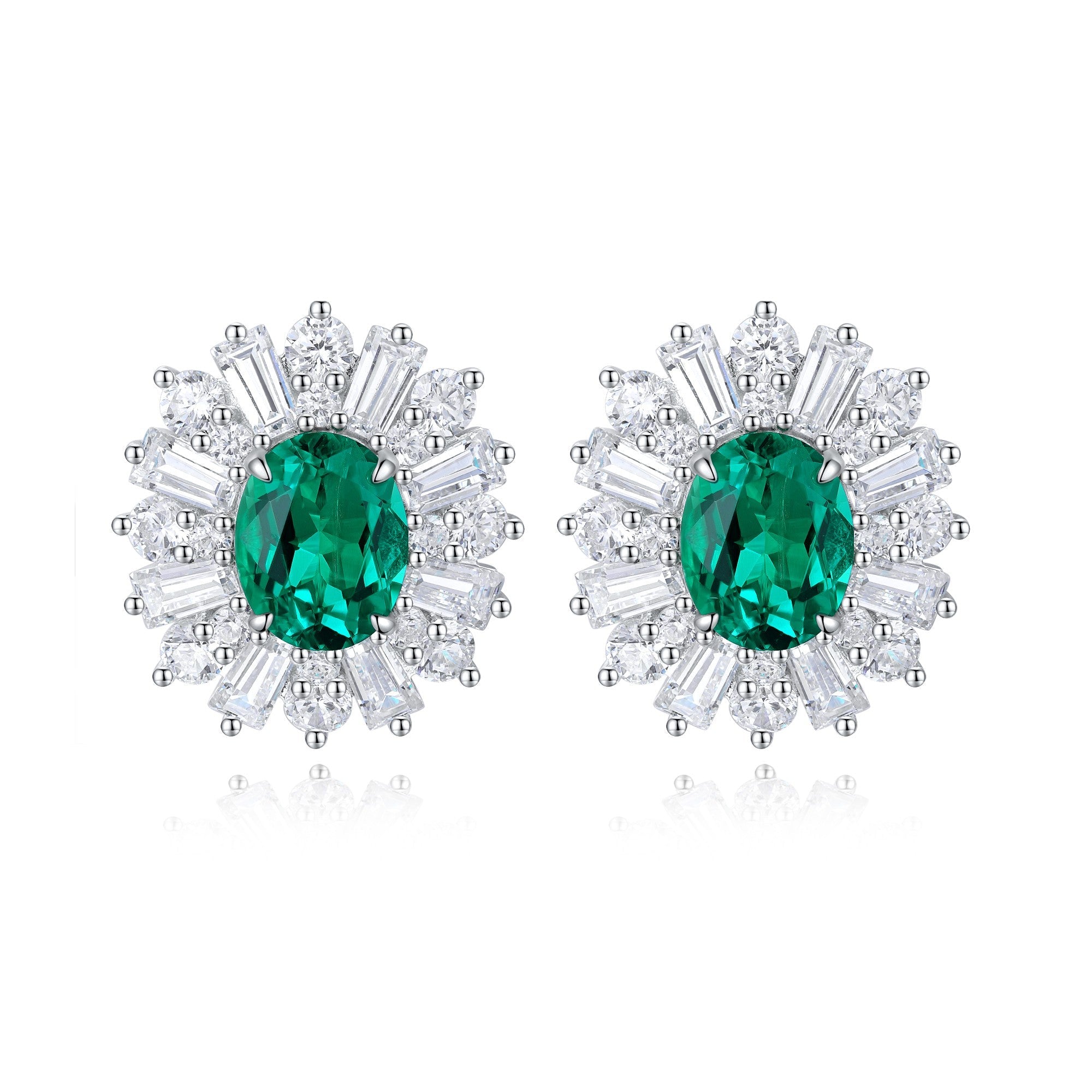 S925 Silver 1.45ct Lab Grown Emerald Earrings JSEGE404Y